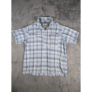 Columbia Omni-Shade Mens XXL Blue Plaid Short Sleeve Button Down Fishing Shirt